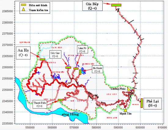 Hình 2 8 Các biên trong mô hình thuỷ lực mạng lưới sông Phan Cà Lồ 4 Hiệu 2