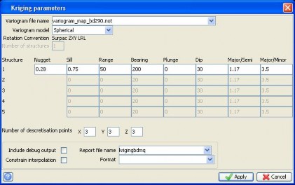 Hình 3 40 Giao diện thông số nội suy Kriging thân quặng BĐMQ Hình 3 41 Giao diện 5