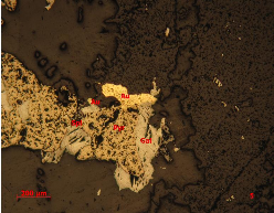 Ảnh 1 13 BG 2 1 lò 1 TQ QTZ3 Vàng tự sinh Au galenit Gal và pyrotinII Pyr tạo 12