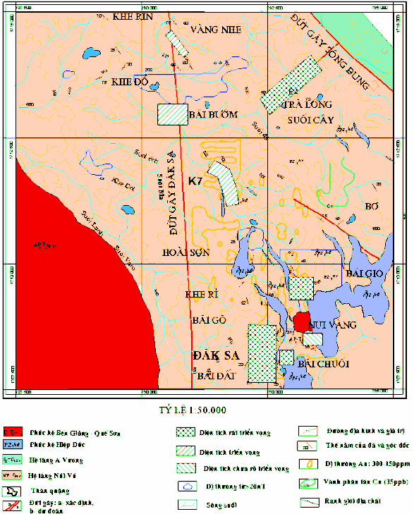 Hình 1 6 Sơ đồ phân vùng triển vọng quặng vàng gốc vùng Phước Sơn tỷ lệ 16