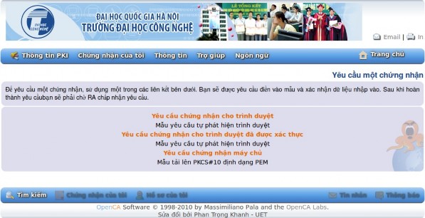 Hình 8 Yêu cầu một chứng nhận Tại trang công cộng vào trình đơn Chứng nhận 3