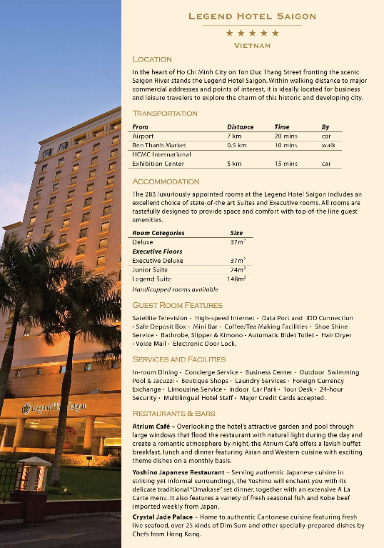 Thư và một số thư góp ý PHỤ LỤC 4 Brochure của khách sạn Legend Hotel Saigon 21