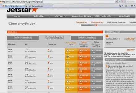 Hình 12 Trang hiển thị kết quả tìm kiếm chuyến bay của Jetstar Pacific 2 2 Vé 6