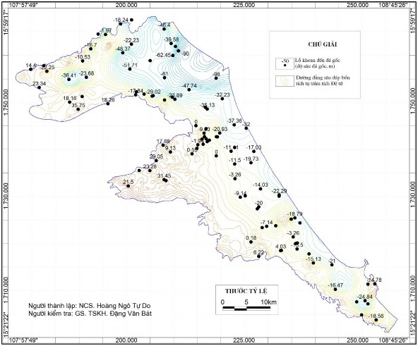 Hình 3 2 Sơ đồ thể hiện độ sâu đáy bồn tích tụ trầm tích Đệ tứ vùng 1
