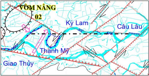 Hình 3 13 Xu hướng nắn thẳng dòng chảy sông Thu Bồn đoạn từ Thạnh Mỹ 3