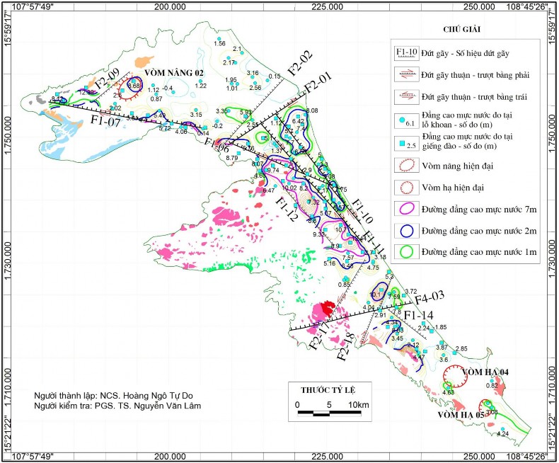 Hình 4 7 Bản đồ đẳng cao mực nước dưới đất của tầng chứa nước Holocen 2