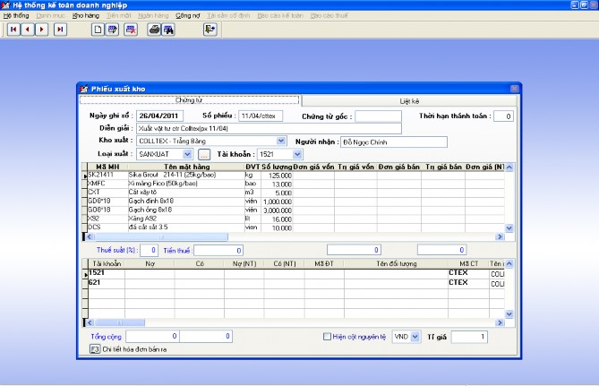 Sau đó kế toán lần lượt nhập số liệu vào theo các lệnh sau Chọn để 9