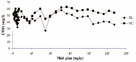 Hình 3 57 Biến động COD mg l của khu vực xử lý và khu vực đối chứng trong 10