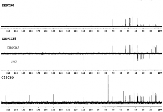 Hình 4 33 Phổ 13 C NMR và DEPT của chất AT1 125MHz CDCl 3 4 2 1 2 24 nor 3α 11α 2
