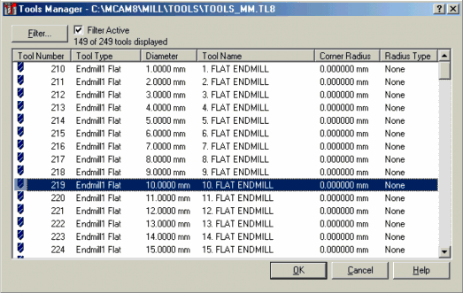 25 Trên hộp thoại Tools Manager lựa chọn Endmill Flat có đường kính 10mm và 2