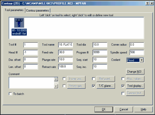 Các thông số chính được đặt bao gồm Giá trị bù của đường kính dao Dia 3