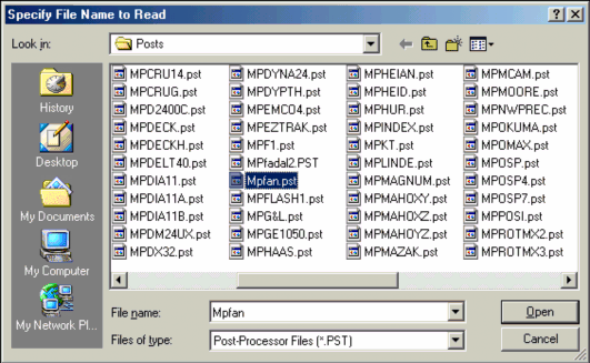 Hiển thị hộp thoại Specify File Name to Read để lựa chọn tệp hậu xử lý Chọn 1