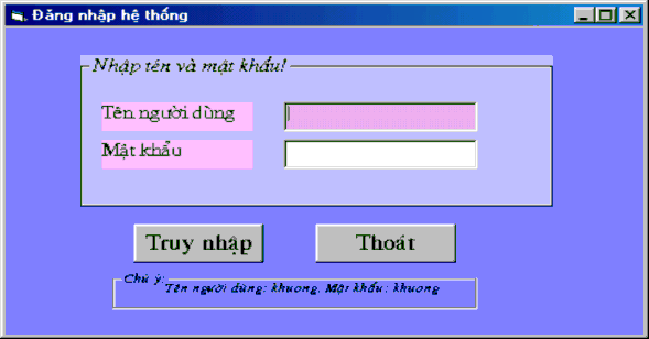 Khi người sử dụng bắt đầu làm việc chương trình đòi hỏi nhập tên người 2