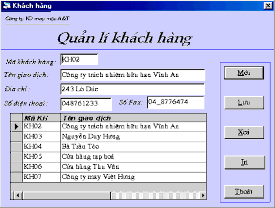 Form Khách hàng dùng để cập nhật thông tin về khách hàng mới hay loại bỏ 1