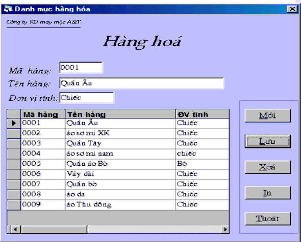 Form Danh mục hàng hoá cũng có chức năng tương tự như Form Hàng hoá Nghiệp vụ 3