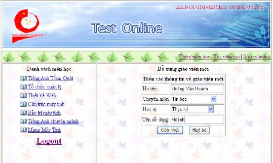 Hình 5 15 Form bổ sung giáo viên 5 3 4 Form dành cho giáo viên 5 3 4 1 Form trang chủ 14
