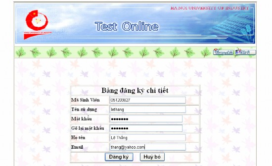 Hình 5 3 Form đăng ký thành viên 5 3 2 2 Form chủ dành cho học viên index hv asp 2