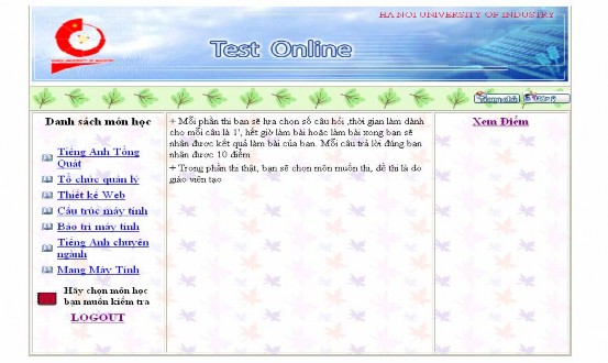 Hình 5 4 Form trang chủ của học viên Sau khi đăng nhập thành công thí sinh có 3
