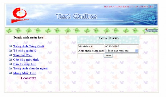 Hình 5 10 Form xem điểm của học viên 5 3 3 Form dành cho người quản trị 5 3 3 1 9
