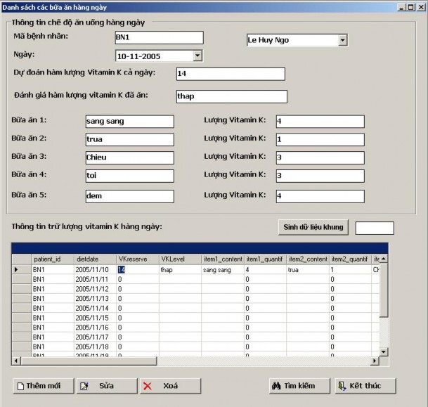 Hình 5 3 Chức năng nhập thông tin các bữa ăn hàng ngày Thông tin về các bữa ăn 3