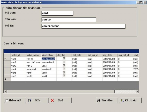 Hình 5 5 Chức năng nhập thông tin các loại van tim nhân tạo Danh mục các loại van 5