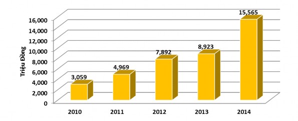 Hình 3 2 Biểu đồ doanh thu dịch vụ MegaVNN năm 2010 2014 Nguồn Báo cáo tổng 2
