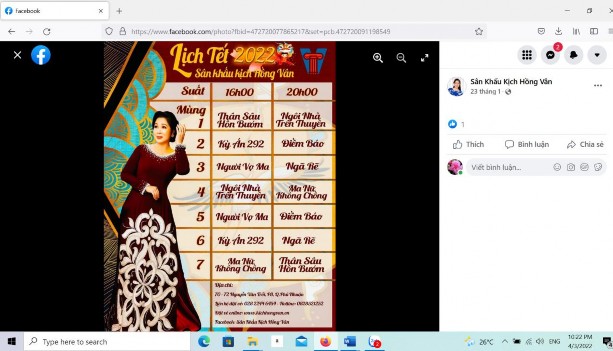 Hình 7 lịch diễn tết ở sân khấu kịch Hồng Vân đăng tải trên trang fanpage 6