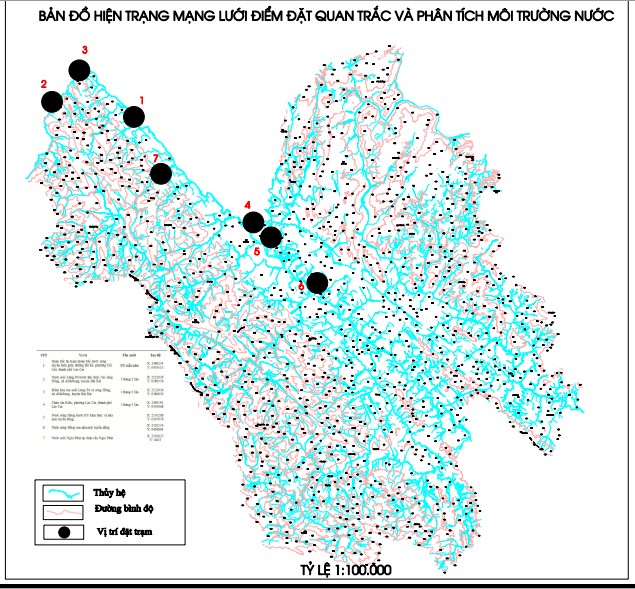 Hình 3 7 Bản đồ Hiện trạng mạng lưới điểm đặt quan trắc và phân tích 1