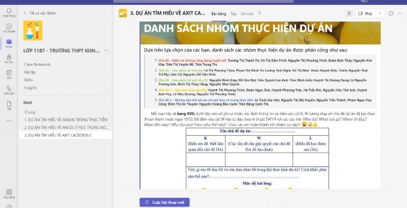 Hình 2 17 Công bố danh sách HS thực hiện các chủ đề dự án Hoạt động 6