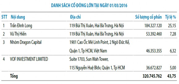 Hình 3 12 Danh sách cổ đông lớn của Hoà Phát cuối năm 2015 Nguồn Báo cáo 1