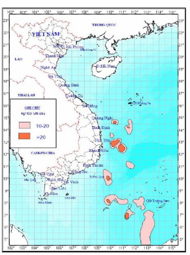 Hình 1 7 Bản đồ phân bố ngư trường cá ngừ đại dương vụ Bắc 2000 2004 3