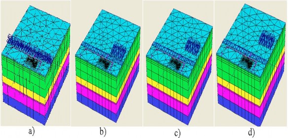 Hình 3 29 – Các trường hợp chia lưới 3D a Bỏ tải khối đất đắp e Dời 3