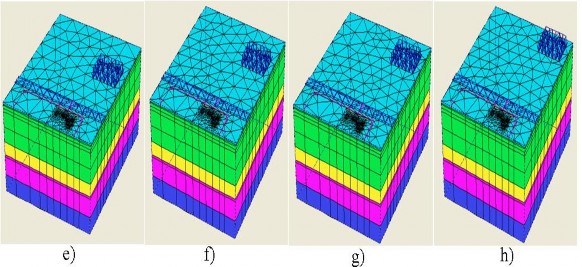 Hình 3 29 – Các trường hợp chia lưới 3D a Bỏ tải khối đất đắp e Dời 4