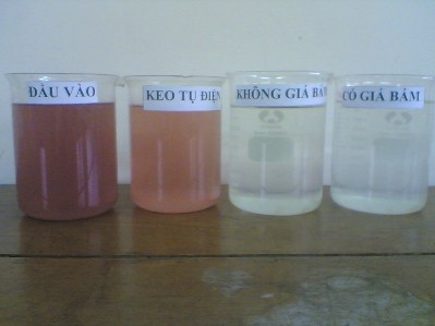 Sau tổng thời gian lưu 10h nước đầu ra của hai bể đều chứa ít chất rắn 1