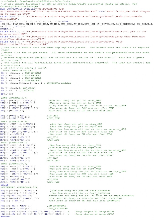 C Kết quả đầu ra Mô hình 4 bước sử dụng CUBE Citilabs File chương trình 5