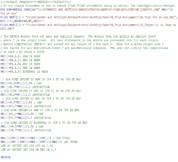Trong đó File ma trận đầu vào MW 1 MI 1 1 HBW CA NHAN ma trận chuyến đi cá nhân 6