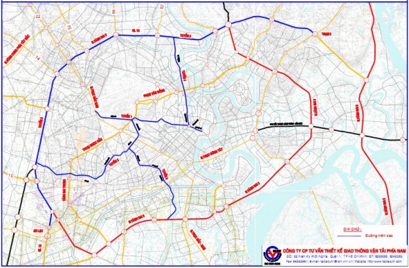 Hình 2 7 Hệ thống đường trên cao Tp Hồ Chí Minh Dự kiến quy hoạch tuyến xe 1
