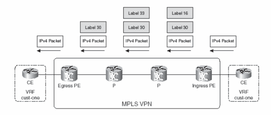 Hình 3 20 Đời sống của gói IPv4 qua mạng đường trục MPLS VPN chuyển tiếp 5