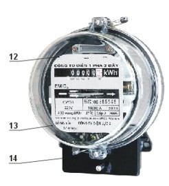 1 Ổ đấu dây 2 Đế 3 Nam châm hãm 4 Khung 5 Phần tử điện áp 6 Gối đỡ 2