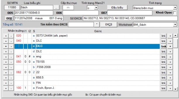 Hình 2 1 Biểu ghi được tải về CSDL của Trung tâm Tài liệu được tìm thấy 1
