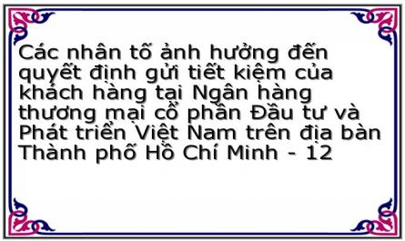 Các nhân tố ảnh hưởng đến quyết định gửi tiết kiệm của khách hàng tại Ngân hàng thương mại cổ phần Đầu tư và Phát triển Việt Nam trên địa bàn Thành phố Hồ Chí Minh - 12