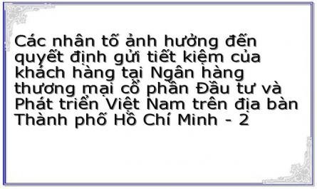 Các nhân tố ảnh hưởng đến quyết định gửi tiết kiệm của khách hàng tại Ngân hàng thương mại cổ phần Đầu tư và Phát triển Việt Nam trên địa bàn Thành phố Hồ Chí Minh - 2