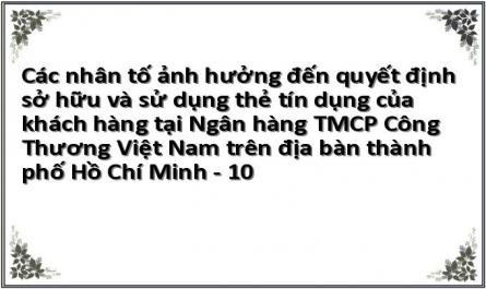 Các nhân tố ảnh hưởng đến quyết định sở hữu và sử dụng thẻ tín dụng của khách hàng tại Ngân hàng TMCP Công Thương Việt Nam trên địa bàn thành phố Hồ Chí Minh - 10