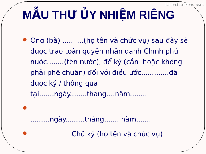 Mẫu Thư Ủy Nhiệm Riêng  Ông Bà Họ Tên Và Chức Vụ Sau Đây Sẽ