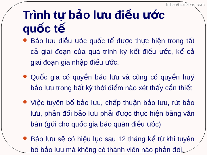 Trình Tự Quốc Tế Bảo Lưu Điều Ước  Bảo Lưu Điều Ước