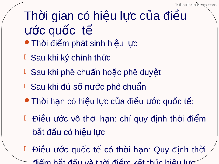 Thời Gian Có Hiệu Lực Của Điều Ước Quốc Tế Thời Điểm Phát