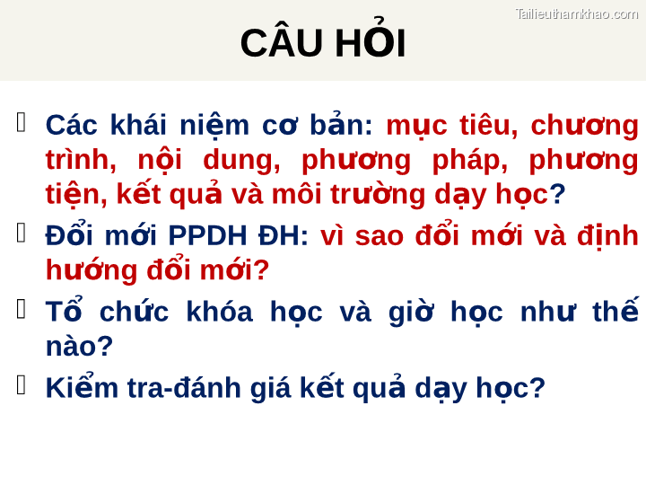 Câu Hỏi Các Khái Niệm Cơ Bản Mục Tiêu Chương Trình Nội Dung