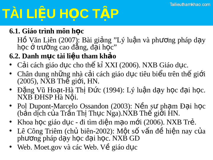 Tài Liệu Học Tập 6 1 Giáo Trình Môn Học Hồ Văn Liên 2007 Bài Giảng