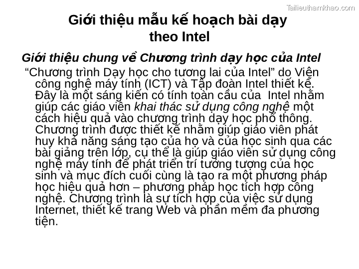 Giới Thiệu Mẫu Kế Hoạch Bài Dạy Giới Thiệu Chung Về Theo Intel