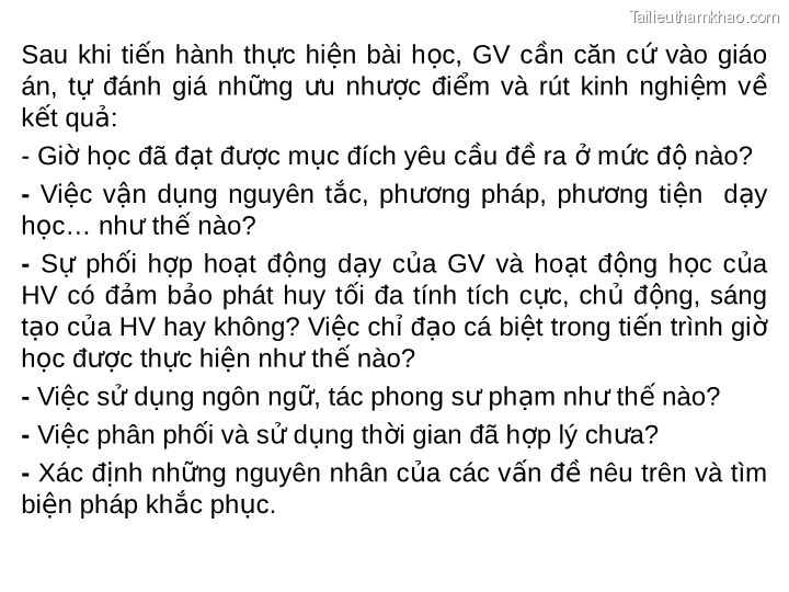 Sau Khi Tiến Hành Thực Hiện Bài Học Gv Cần Căn Cứ Vào Giáo Án Tự